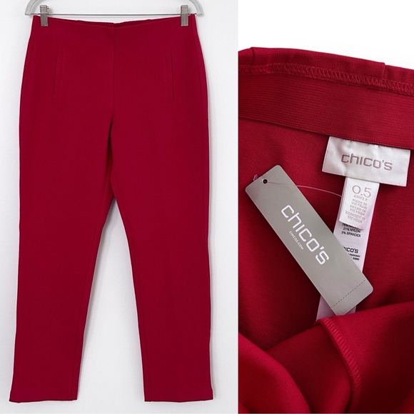 Chico's Pants - Chico's Women Small Size .5 Cherry Red Juliet Ankle Ponte Knit Pull-On Pants NWT